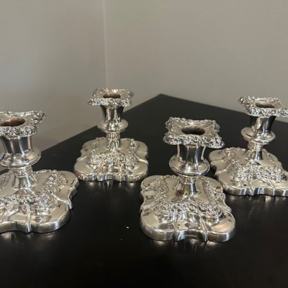 4 Vintage, Ornate Silver Plated Candleholders (green felt cover on protectio - Picture 5 of 11